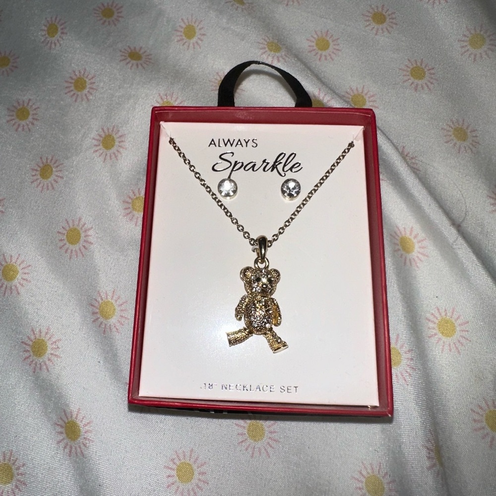 Teddy bear necklace and earrings set